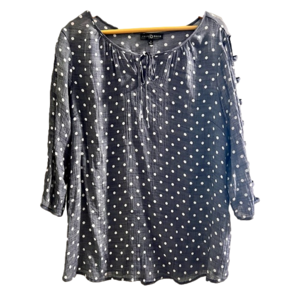 Fred & David Plus Size Blue & White Polka Dotted Blouse Size 1X